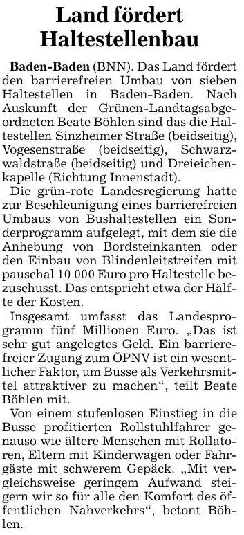 BNN 24.12.15 Land fördert Haltestellenbau
