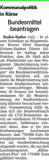 Bad.Tagblatt 22.12.15 Bundesmittel Straßenbeleuchtung
