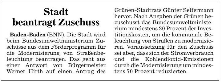 BNN 11.02.16  Stadt beantragt Zuschuss