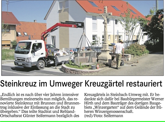 BT 20.07.16 Steinkreuz im Umweger Kreuzgärtel restauriert