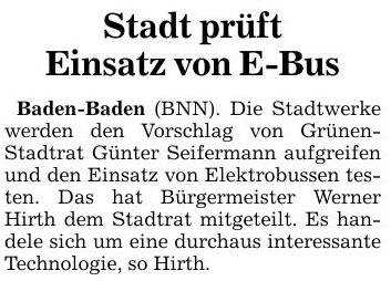 BNN 29.08.16 Stadt will E-Busse testen
